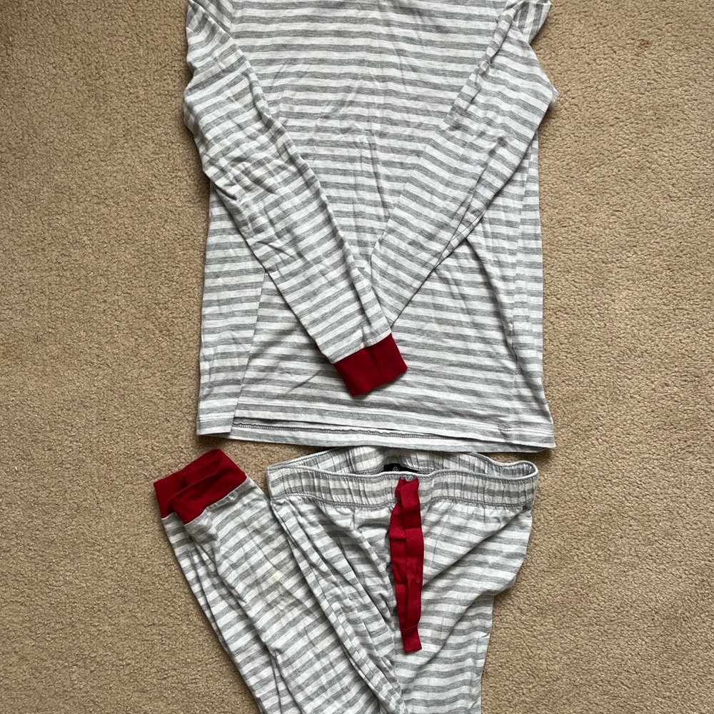 Women’s Striped Pajama Set | Grey & Red | Size XS